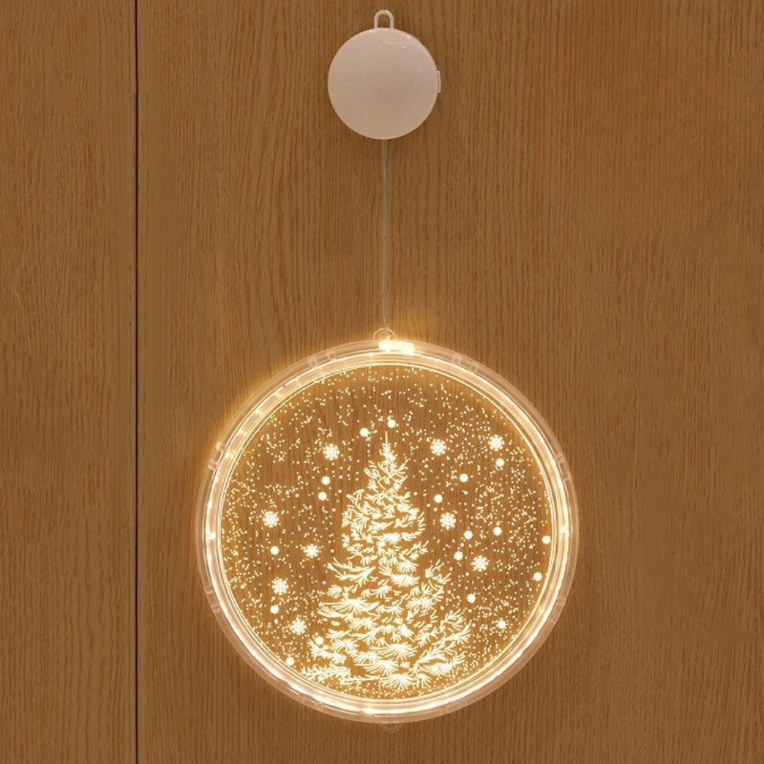 Luz ambiental navideña redonda con iluminación LED cálida y diseño moderno para decoración interior y exterior protegida