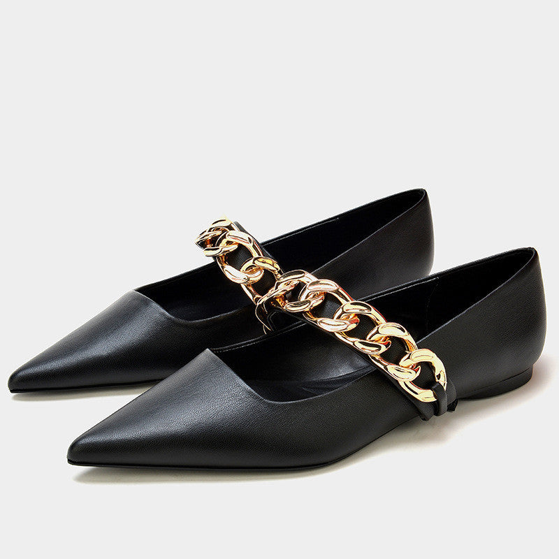 Zapatos planos de mujer con cadena dorada – Elegantes y cómodos para uso diario