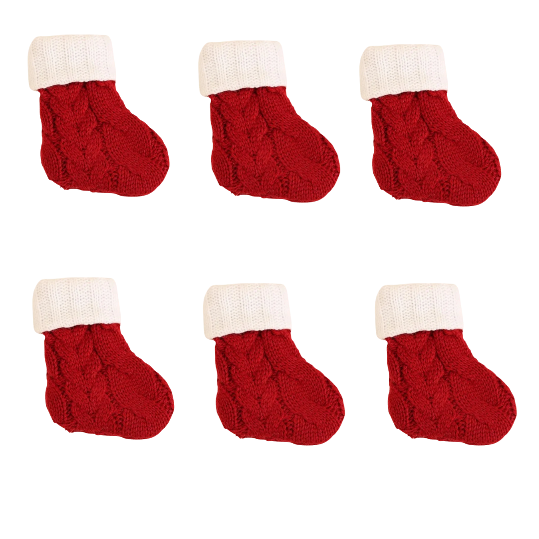 bolsita decorativa navideña para cubiertos estilo calcetín tejido de 11x7 cm, fabricada en fibra textil, ideal para presentación temática en mesas festivas