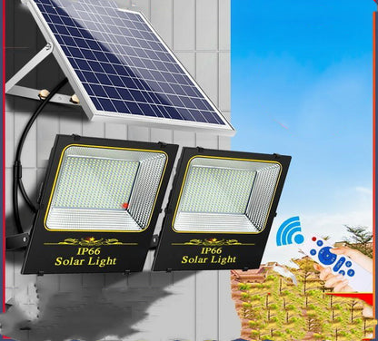 Luz Solar Exterior Industrial IP66 – Foco Impermeable con Control Remoto y Panel Solar