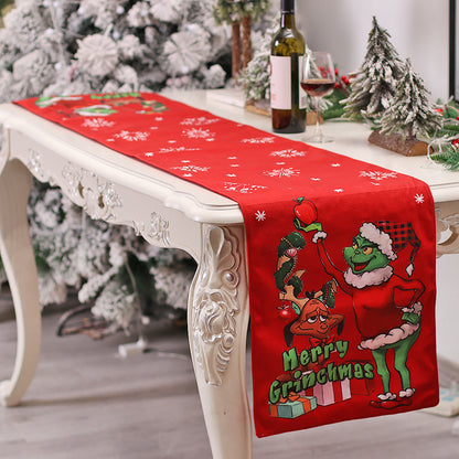 camino de mesa navideño del Grinch de 185x35 cm con tejido suave y diseño decorativo festivo, ideal para mesas de comedor y eventos navideños