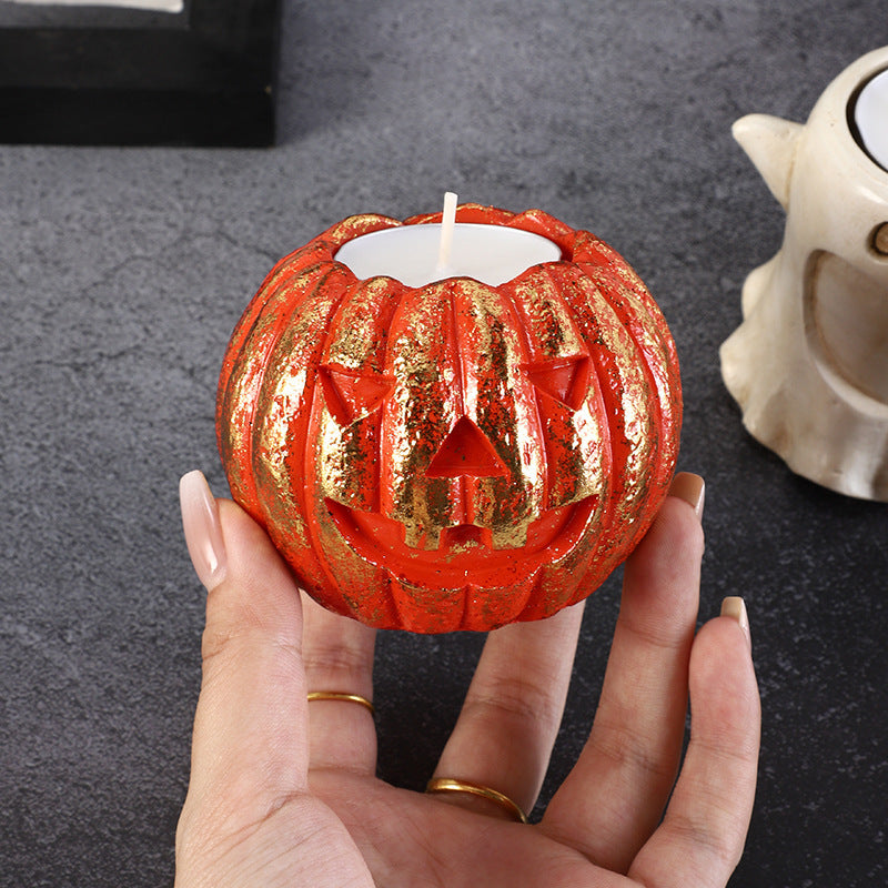 Candelabro Calabaza de Halloween – Decoración de Resina Artesanal