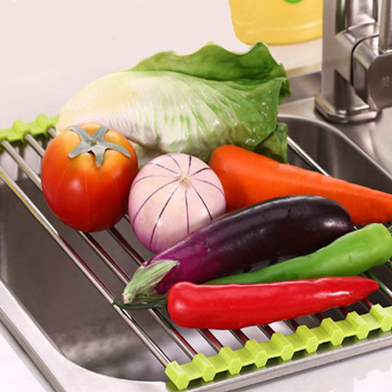 Escurreplatos plegable de acero inoxidable — Soporte para fregadero