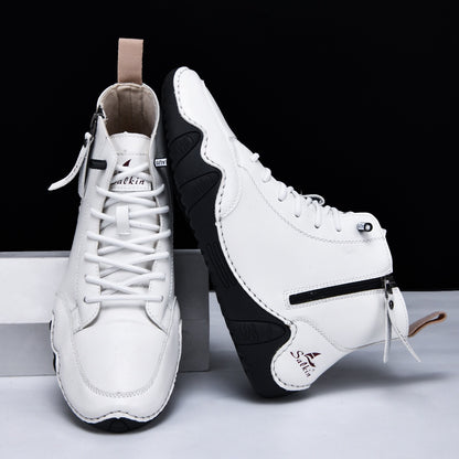 Botines altos de hombre en piel sintética — Estilo Martin artesanal con cremallera lateral