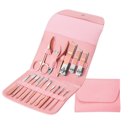 Set Profesional de Manicura y Pedicura en Acero Inoxidable con Estuche de Cuero