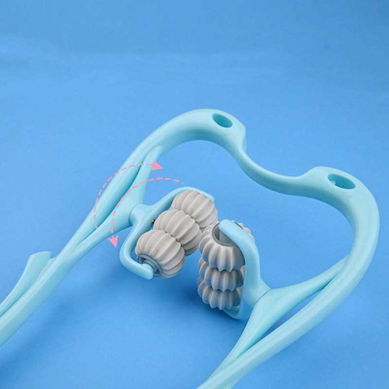 Masajeador cervical manual de 6 ruedas — Rodillo ergonómico con gua sha de jade natural