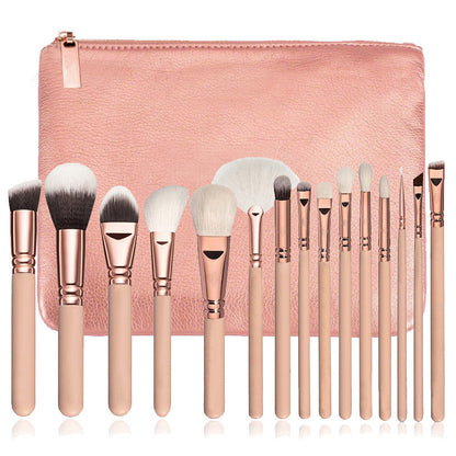 Set de 15 Brochas de Maquillaje Profesional con Bolsa Rose Gold