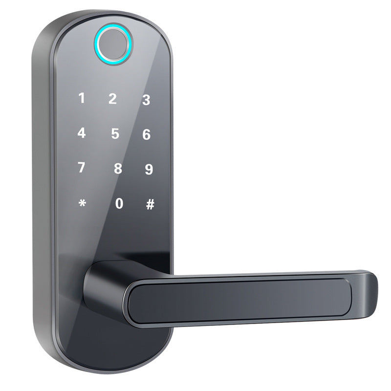 Cerradura inteligente biométrica con huella digital y Bluetooth, aleación metálica resistente y apertura rápida para puertas de hogar y oficina.