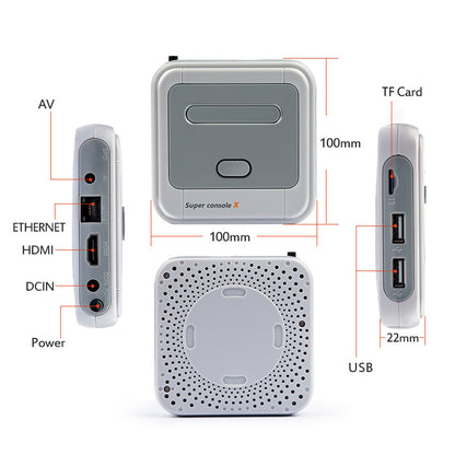 Consola arcade inalámbrica retro con emulador multiconsola, más de 50.000 juegos preinstalados, salida HDMI 4K Full HD, conectividad WiFi/red y dos mandos inalámbricos 2.4G.