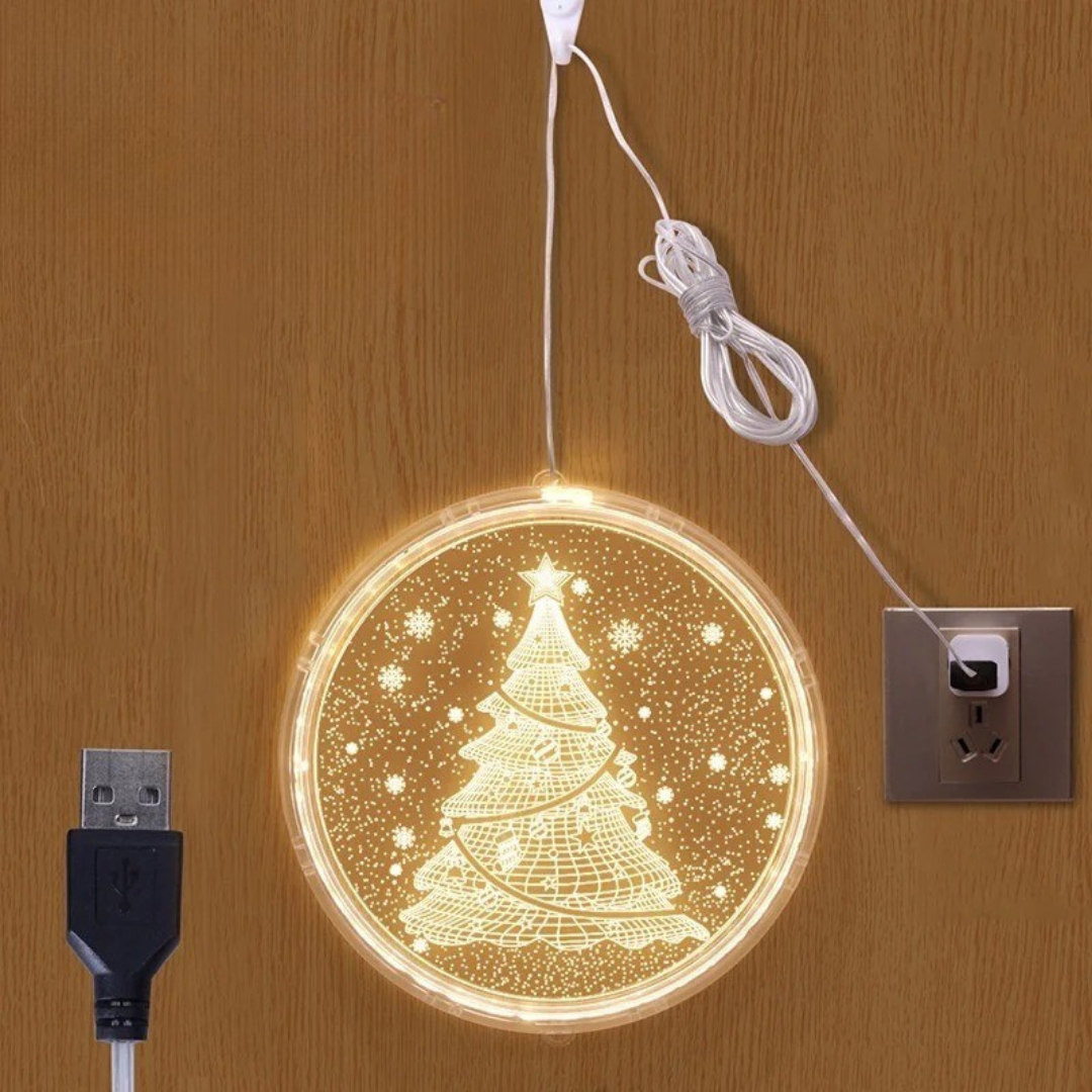 Luz ambiental navideña redonda con iluminación LED cálida y diseño moderno para decoración interior y exterior protegida