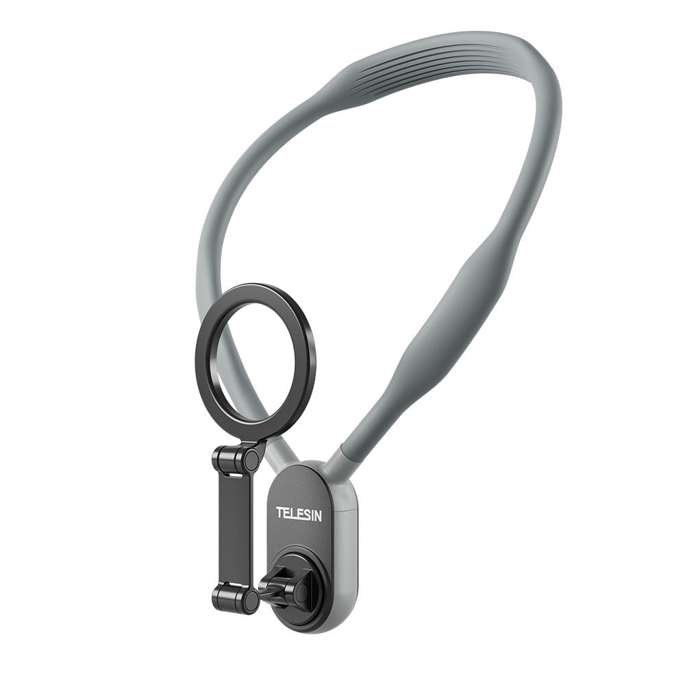 Soporte magnético para móvil tipo collar con 16 imanes de neodimio, diseño de silicona ergonómica y compatibilidad universal para grabación en perspectiva POV y uso manos libres.