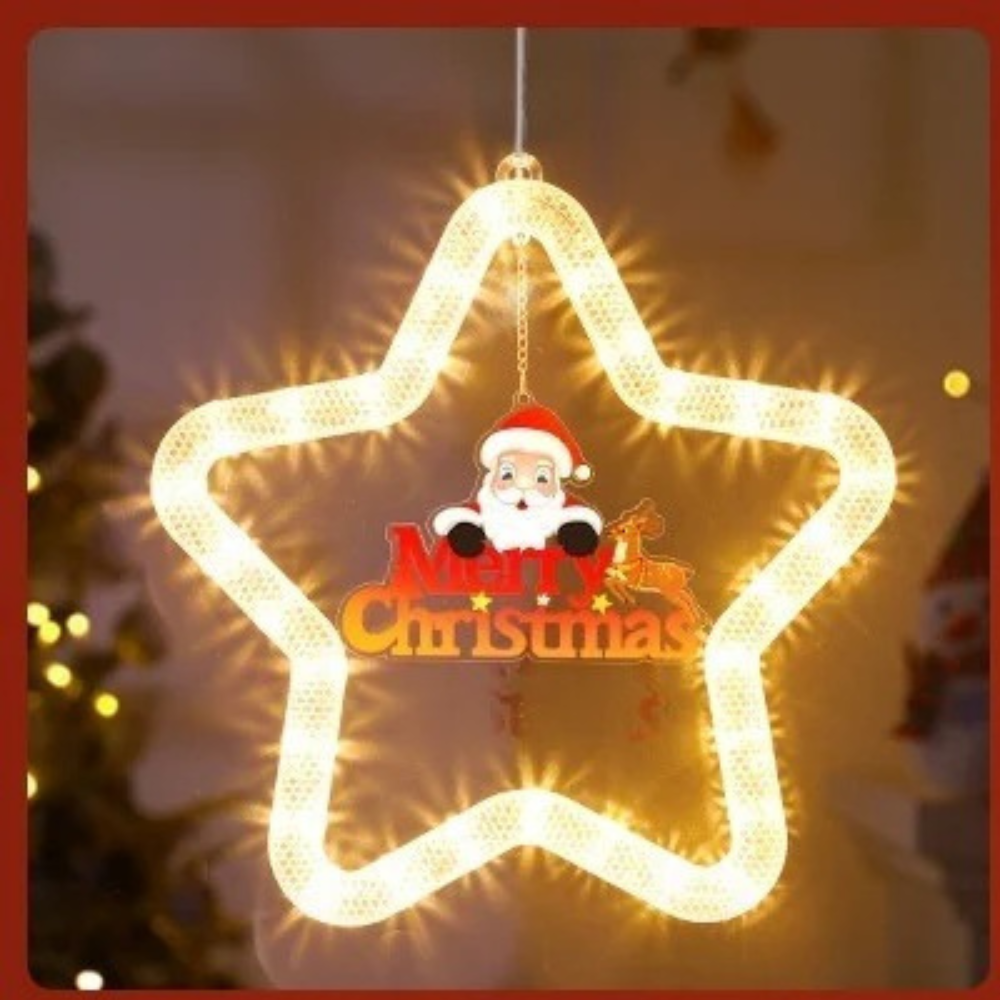 Lámpara LED colgante navideña en forma de estrella de plástico resistente con luz cálida para ventanas y decoración interior o exterior protegida