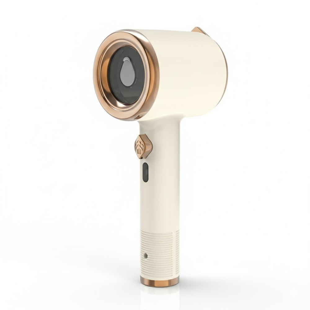 Mini plancha de vapor portátil con panel de titanio y depósito visible de 50 ml para uso en viajes.