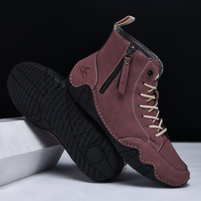 Botines altos de hombre en piel sintética — Estilo Martin artesanal con cremallera lateral