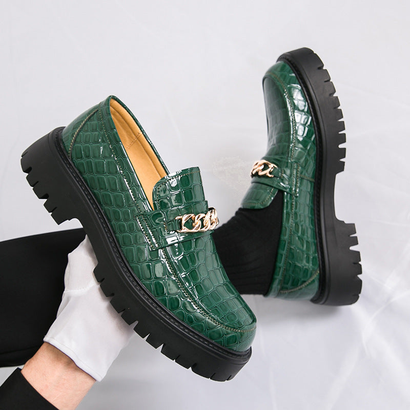 Mocasines de hombre con plataforma – Diseño de cuero PU efecto cocodrilo