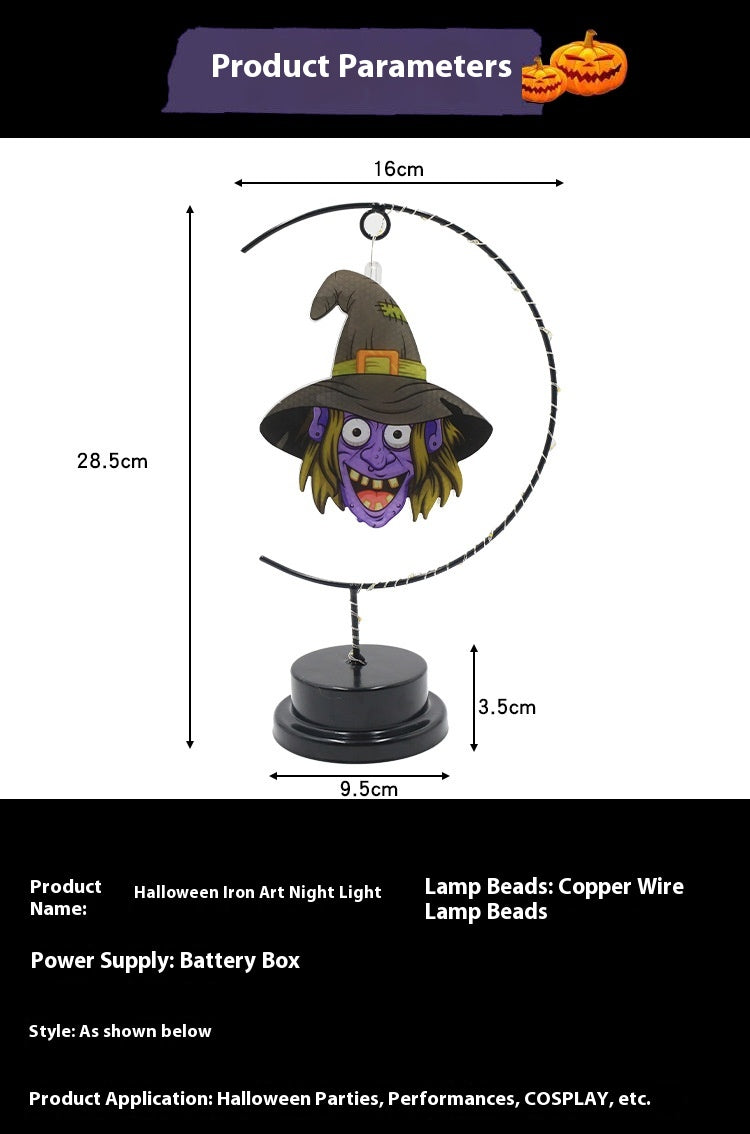 Lámpara Decorativa de Bruja en Hierro Forjado – Luz LED de Halloween