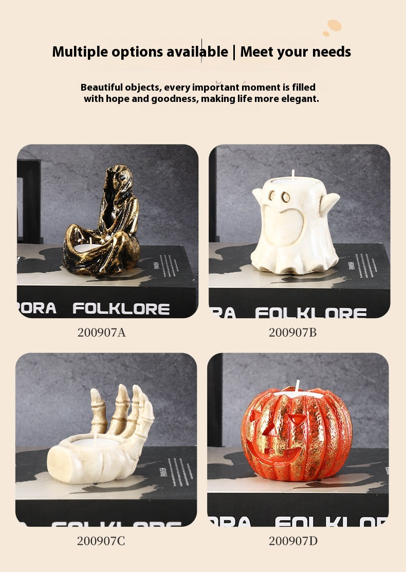 Candelabro Calabaza de Halloween – Decoración de Resina Artesanal
