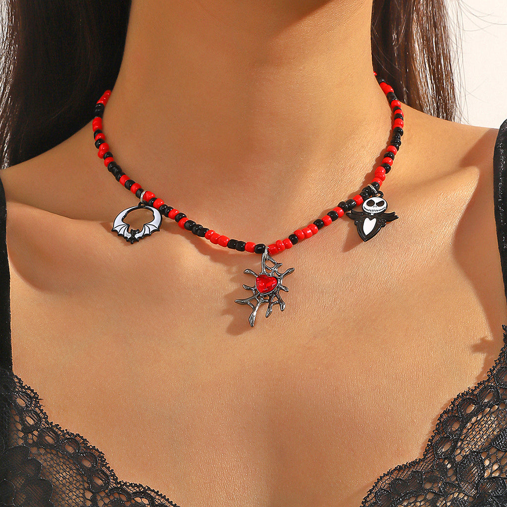 Collar Halloween con Colgante de Murciélago, Calabaza, Fantasma y Araña – Aleación de Zinc Galvanizada