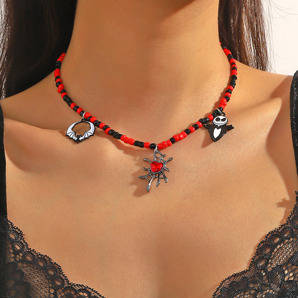 Collar Halloween con Colgante de Murciélago, Calabaza, Fantasma y Araña – Aleación de Zinc Galvanizada