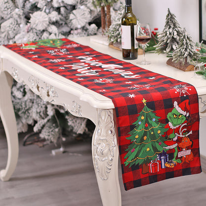 camino de mesa navideño del Grinch de 185x35 cm con tejido suave y diseño decorativo festivo, ideal para mesas de comedor y eventos navideños