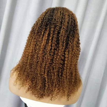 Peluca rizada e cabello humano natural con encaje