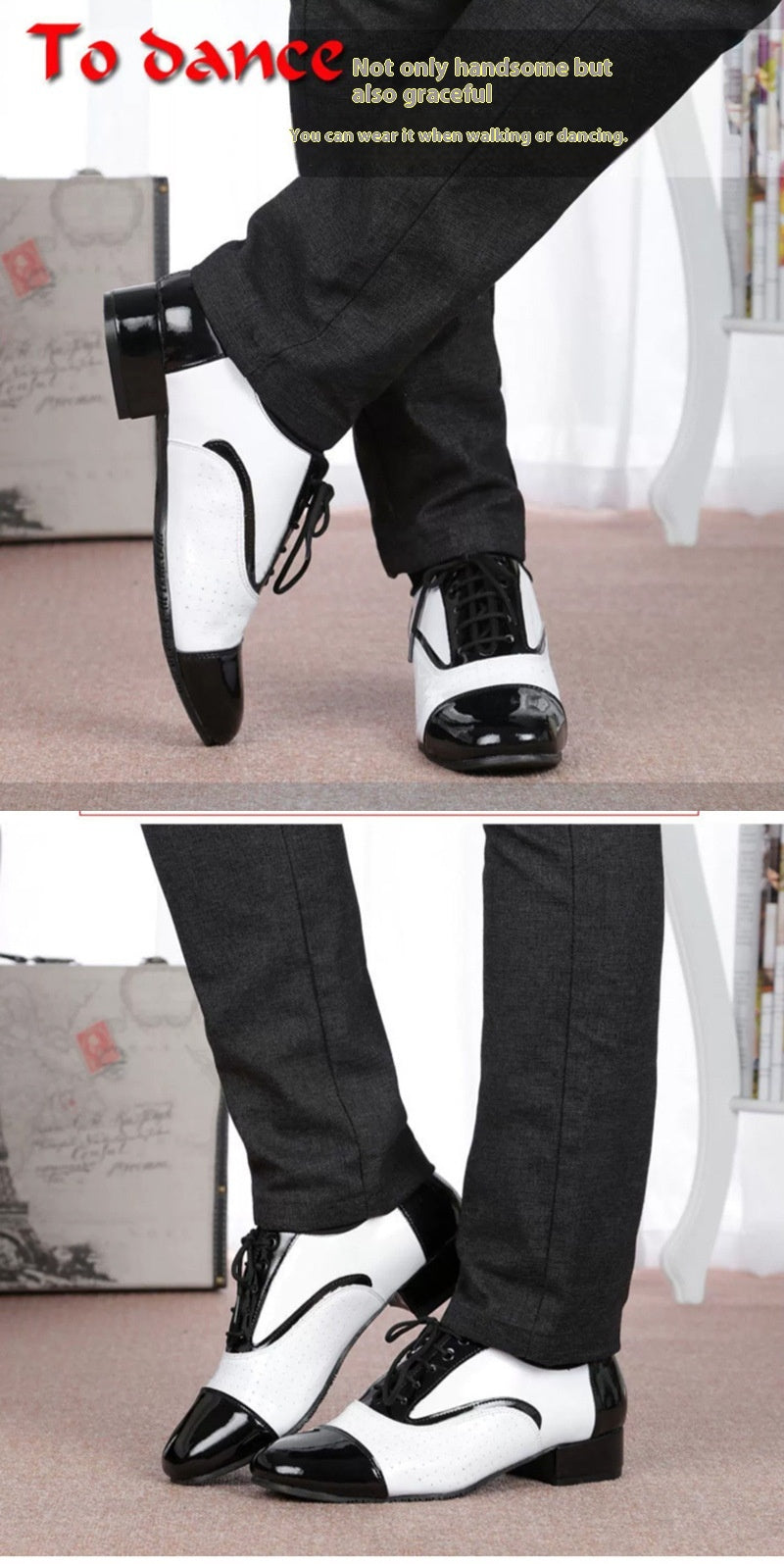 Zapatos de Baile Latino para Hombre en Cuero Blanco y Negro – Entrenamiento y Escenario