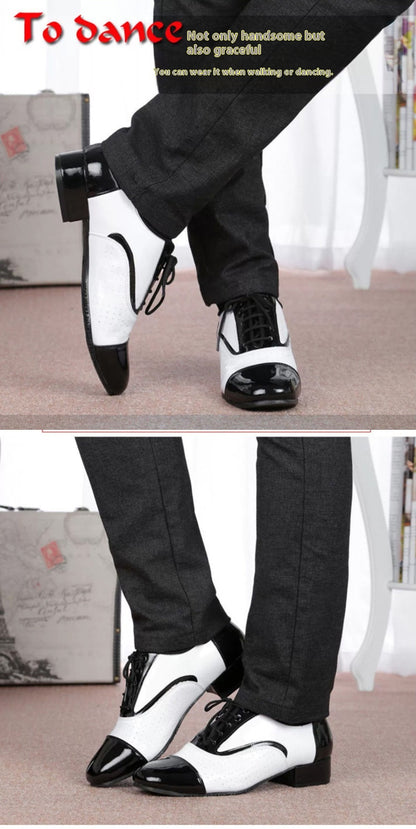 Zapatos de Baile Latino para Hombre en Cuero Blanco y Negro – Entrenamiento y Escenario