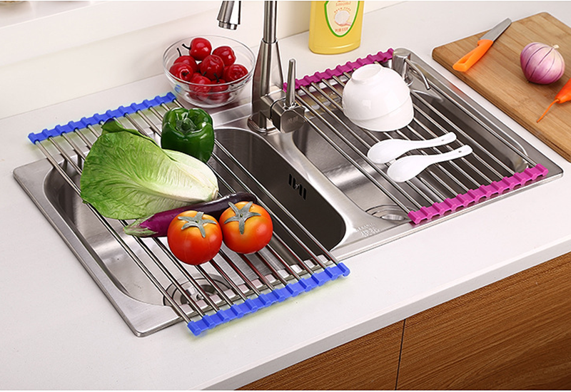 Escurreplatos plegable de acero inoxidable — Soporte para fregadero