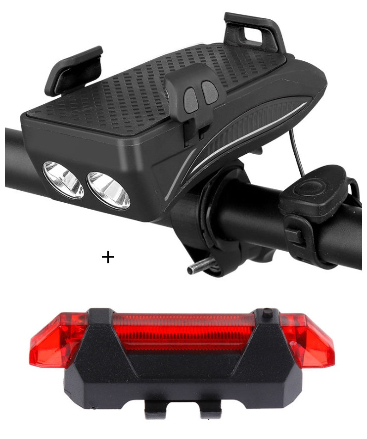 Soporte de teléfono para bicicleta con luz LED, timbre y cargador USB – Power Bank multifunción 2026