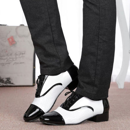 Zapatos de Baile Latino para Hombre en Cuero Blanco y Negro – Entrenamiento y Escenario