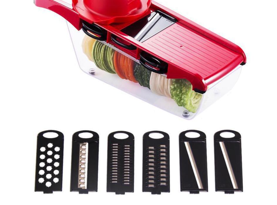 Cortador de verduras multifuncional 6 en 1 con rallador y recipiente