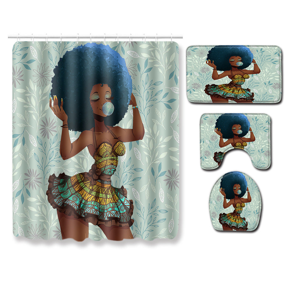 Set combinado de alfombra y cortina de baño — Estilo moderno y práctico