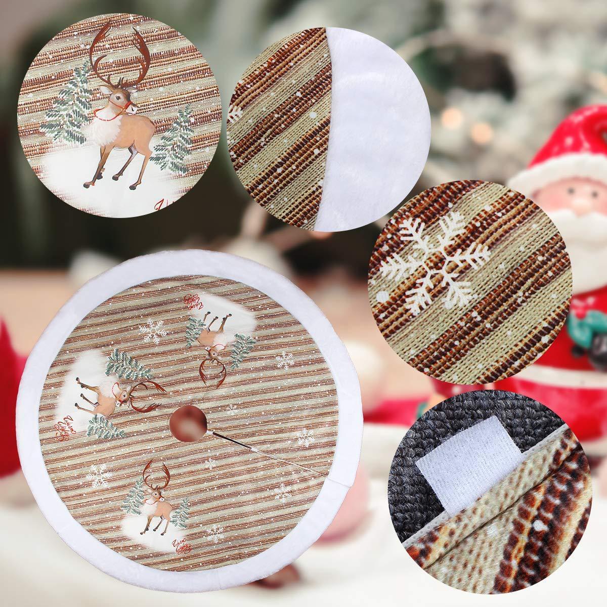 Falda decorativa de tela para árbol de Navidad de 98 cm con diseño festivo de Papá Noel, renos y campanas