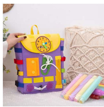 Mochila Busy Board Montessori para Niños – Juguete Educativo con Hebillas y Cremalleras