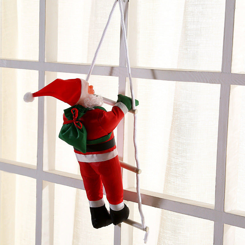 Adorno navideño colgante de Papá Noel ascendiendo por una escalera en varios tamaños para decoración interior y exterior protegida