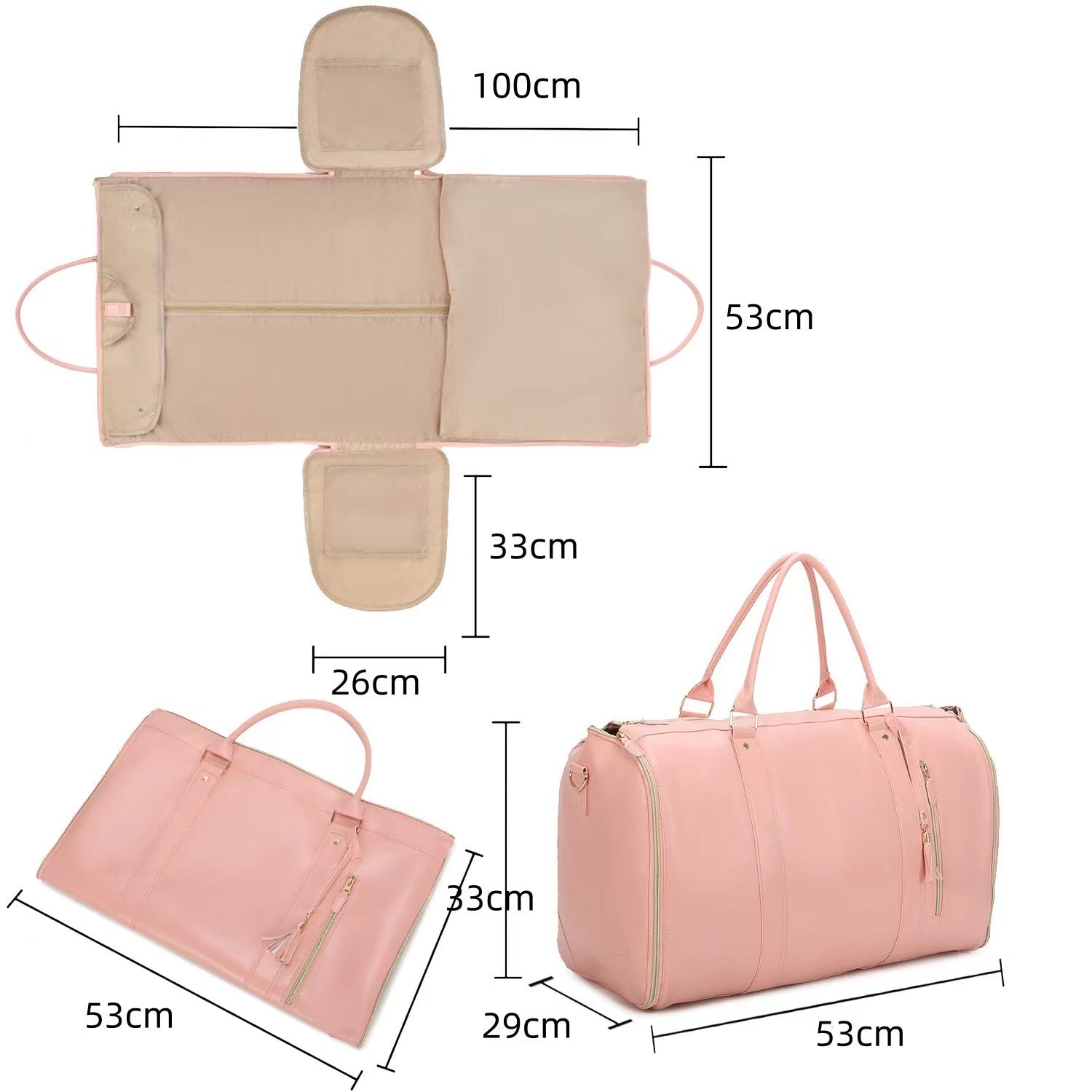 Bolsa de viaje femenina grande de cuero PU plegable con gran capacidad para uso diario y viajes
