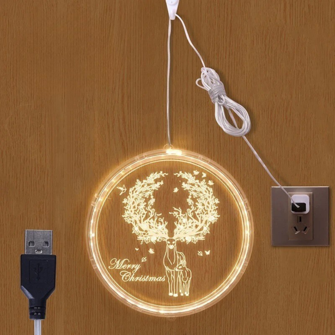 Luz ambiental navideña redonda con iluminación LED cálida y diseño moderno para decoración interior y exterior protegida