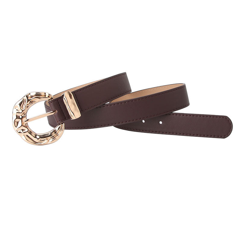 Cinturón unisex de PU con hebilla clásica de pasador, diseño minimalista y acabado moderno disponible en varios colores.