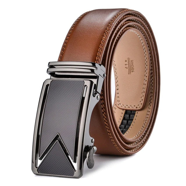 Cinturón de cuero genuino con hebilla automática “M” – estilo elegante para hombre