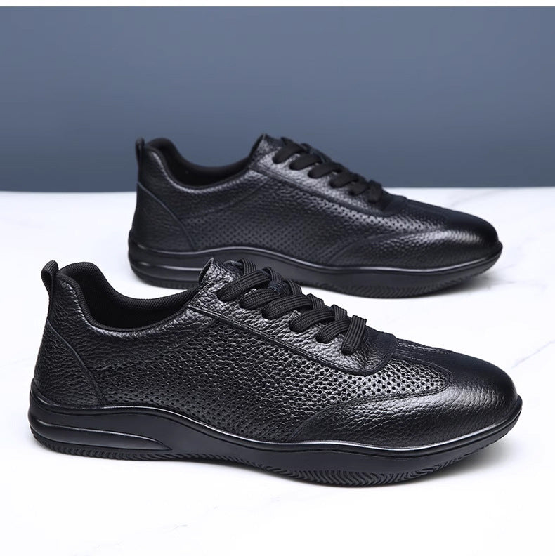 Zapatos casuales de hombre — Estilo coreano en cuero de primera capa con perforaciones modernas