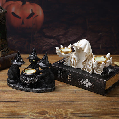 Candelabro Decorativo Gato Mágico – Adorno de Mesa en Resina para Halloween
