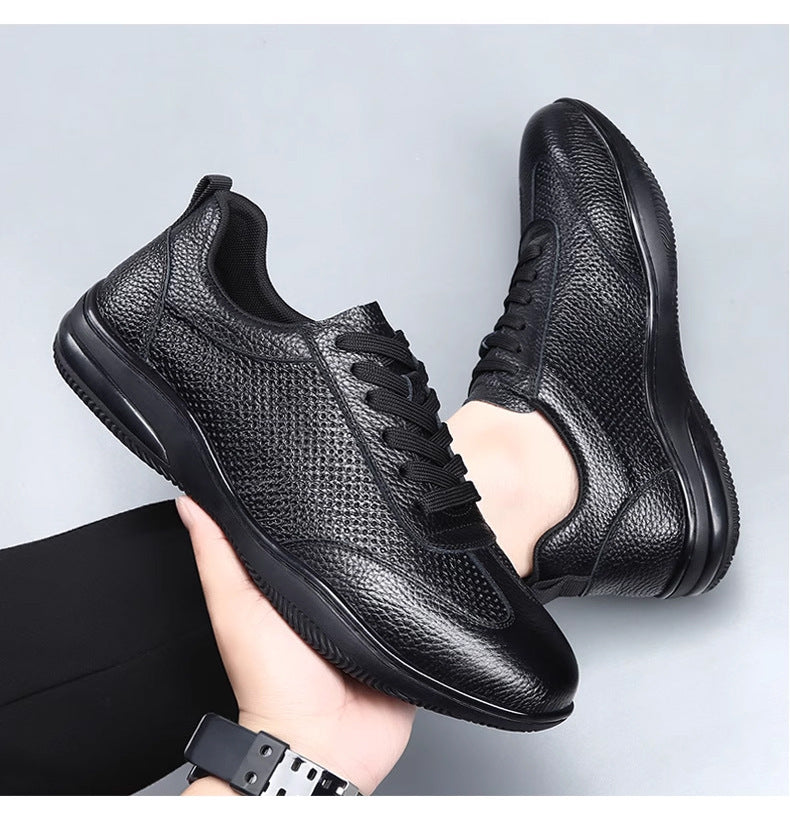 Zapatos casuales de hombre — Estilo coreano en cuero de primera capa con perforaciones modernas