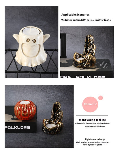 Candelabro Calabaza de Halloween – Decoración de Resina Artesanal