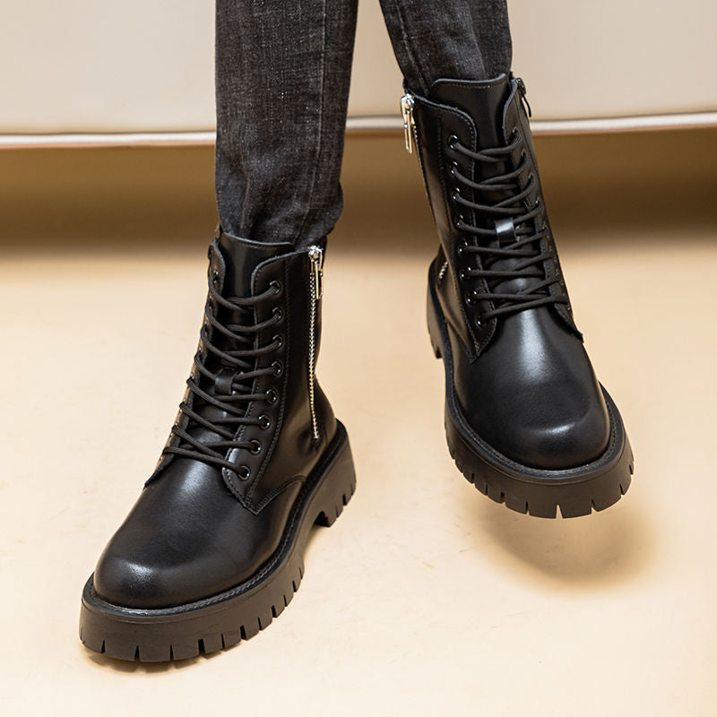 Botas Martin de hombre — Diseño de caña alta en cuero PU con cierre de hebilla