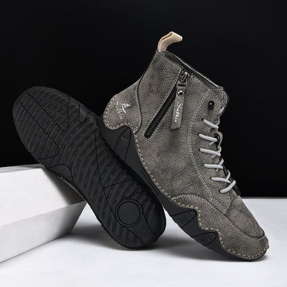 Botines altos de hombre en piel sintética — Estilo Martin artesanal con cremallera lateral