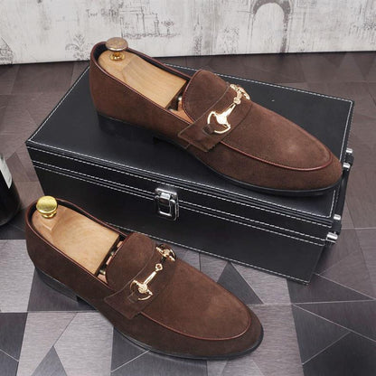 Mocasines slip-on de cuero para hombre — Estilo casual con punta cuadrada y suela plana