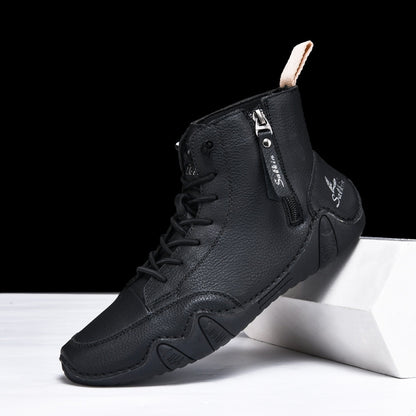 Botines altos de hombre en piel sintética — Estilo Martin artesanal con cremallera lateral