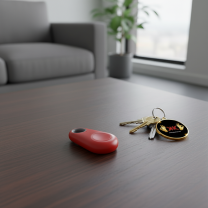 Localizador inteligente Bluetooth antipérdida en plástico ABS, compacto y ligero, color negro, visto en primer plano.