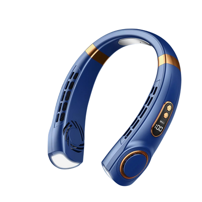 Ventilador portátil de cuello con cinco velocidades, carga USB o Tipo-C y luces LED multicolor para uso interior y exterior