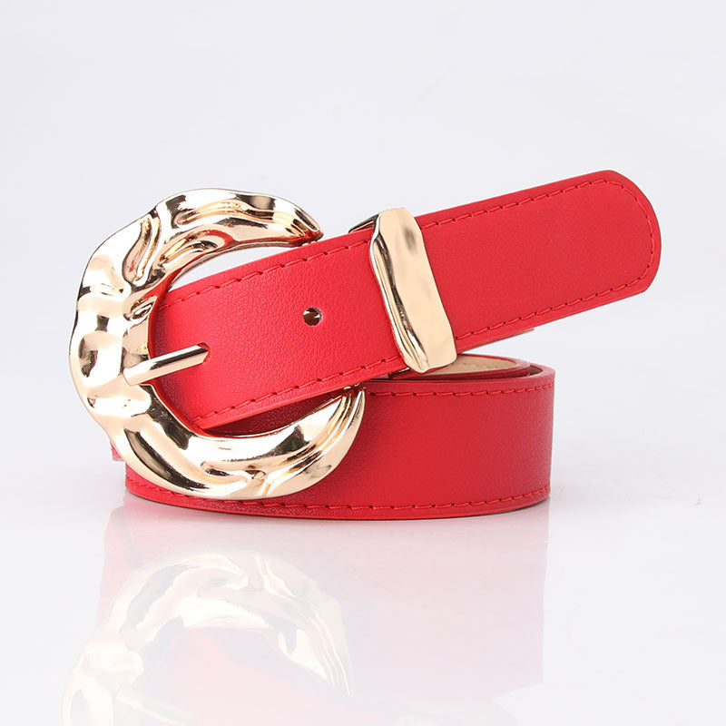 Cinturón unisex de PU con hebilla clásica de pasador, diseño minimalista y acabado moderno disponible en varios colores.